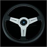 Nardi Classic 330mm Steering Wheel - Black Leather/ Silver Spokes / White Stitch