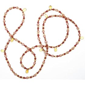 Coral Beaded Necklace with Citrine Stations, 36 by