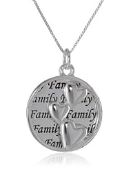 Sterling Silver "Family Is Putting Your Arms Around Each Other and Being There" Reversible Two-Piece Pendant Necklace with Hearts, 18"