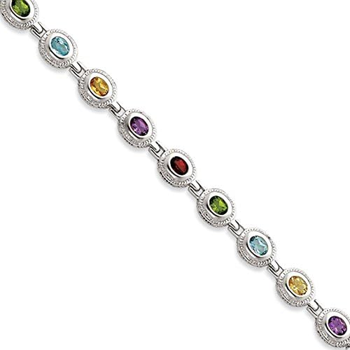 Sterling Silver Rainbow Semi Precious Stone Bracelet, 7 inches, Wonderful Bracelets For Women