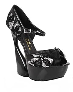 Ellie Shoes E-620-Celia, Curvacious Ankle Strap Pump w/Lace & Bow 10 Silver