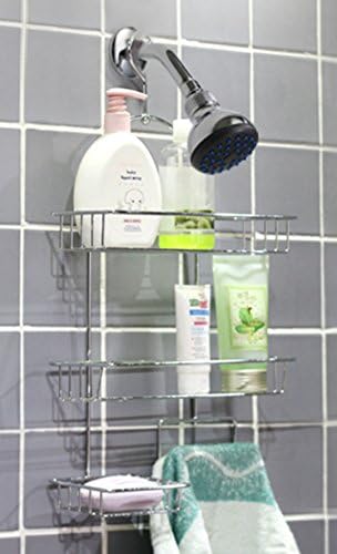 Deluxe Chrome-plated Steel 3 Tier Hanging Shower Caddy Bathroom Storage Rack Shelf