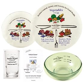 Portion Doctor 4 Piece Diabetes Diet Kit- Color - Small Plate Black Design - Bowl White Plastic