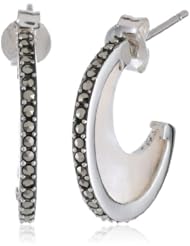 Judith Jack "Slices of Color" Sterling Silver, Marcasite and White Mother-of-Pearl Hoop Earrings