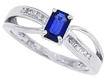 0.70Ct Emerald Cut Genuine Sapphire and Princess Cut Diamond Ring in 14Kt White Gold