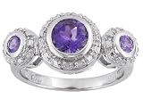 PLATINUM OVER STERLING SILVER .90CTW AMETHYST 3-STONE RING