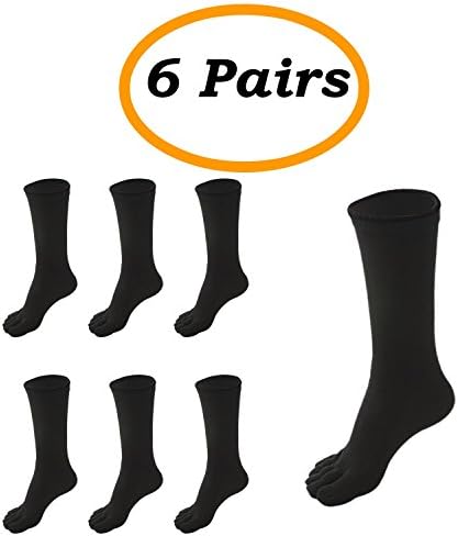 KHC Mens Toe Socks - 6 Pairs - Black, USA Size 9-12 - Pack of Five Finger Toe Socks For Men - Breathable &amp; Comfortable with No Heel Design - Great for Running &amp; Sports