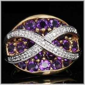 14K Yellow Gold Amethyst and Diamond Estate Ring by 