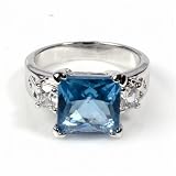 Sterling Silver Ring with Blue Topaz and Clear CZ - Size: 5-10