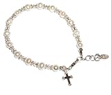 Sterling Silver Children's First Communion Bracelet for Girls with Freshwater Pearls & Crystals with Silver Cross in Gift Box, 6-11 years (6 -6.5