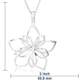 Sterling Silver Open Double Flower Pendant, 16 inches - 18 inches