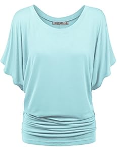 LL WT742 Womens Boat Neck Short Sleeve Dolman Drape Top M LIGHT_BLUE