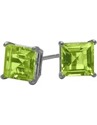 0.75Ct. Genuine 4mm Square Princess Peridot 14 Karat White Gold Stud Earrings for Girls