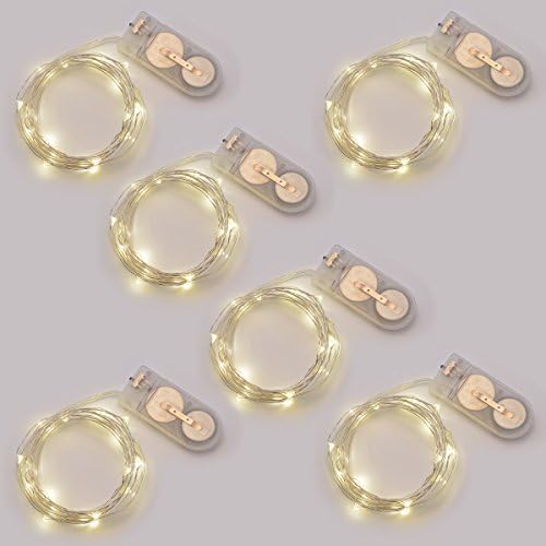Pack of 6 Sets of LED Moon Lights 20 Micro Starry LEDs on Silver Thin wire, Included 2xCR2032 Batteries. 7.2Ft long for Wedding Centerpice and DIY Decoration