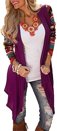 My Wardrobe Women's Elegant Geometric Print Drape Front Knit Cardigan (M, Purple)