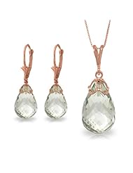 14k Rose Gold Necklace and Leverback Earrings with briolette Green Amethyst