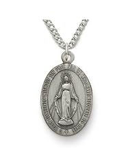 Stunning Detail Sterling Silver Oval Miraculous Medal in an Antiqued Finish Pendant Necklace Jewelry Saint Mary Virgin w/Chain 18" Length Gift Boxed