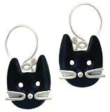 Black Cat Face Enameled & Sterling Silver Dangle Earrings