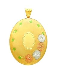 14K Gold Filled Tri Color Enamel 4 Frame Oval Locket