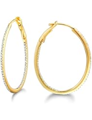 Micro Prong Set 14KT Yellow Gold Diamond .30 CT Oval Hoop Earring