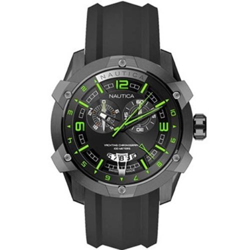 Cheap Price Nautica NST-100 Men\'s Chronograph Chrono Watch - Black and Green Dial - N32505G