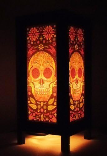Thai Vintage Handmade Asian Oriental Fantasy Skull Bedside Table Light or Floor Wood Paper Lamp Shades Home Bedroom Garden Decor Modern Design from Thailand