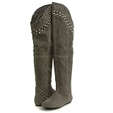 Bamboo Sunkiss01 Thigh-High Boots Gray Suede