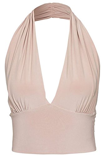 Sexy Womens Solid Milk Fabric Halter Neck Backless Crop Top