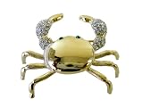 Gold Plated CZ Crystal Studded Crab Pin - CZ Crystal Encrusted Gold Crab Lape...