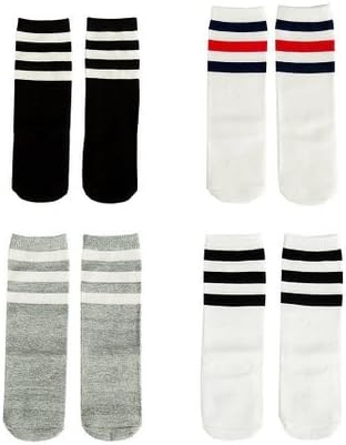 Amini Cartoon Animal Pattern Unisex-baby Knee High Socks Tube socks for Kids 2-pack (L(4-6 years), Mix Stripes)