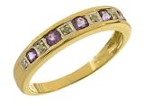 9ct Yellow Gold Ladies Diamond And Amethyst Ring Size V