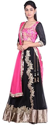 Geroo Black Lehnga with Magenta Dupatta and Stitched Blouse.