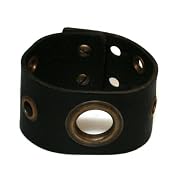Large Grommet Black Leather Men's Cuff Bracelet