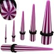 UV Expanders White & Purple Color Stripes Candy Taper with O Ring, 6g - Sold as a Pair