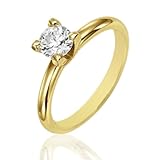 0.25cttw Natural White Round Diamond (SI-Clarity, GH-Color) Solitaire Ring in 14K Yellow Gold.