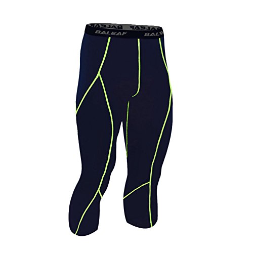 Baleaf Men's Cool Running Fitness Compression 3/4 Leggings Tights Navy Size L