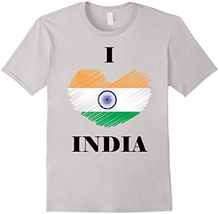 Men's I Love India T-Shirt - Indian Pride India flag in Heart  Medium Silver