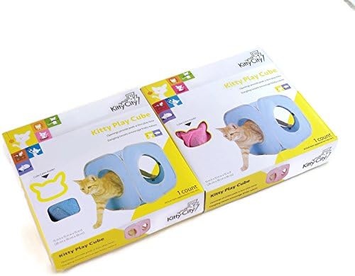 Kitty City Pop Open Kitty Play Cubes- a Pink One and a Blue One With Dangling Tassels- Bundle