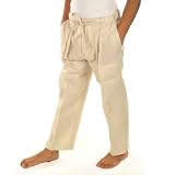 Boys 100% linen drawstring pants in natural.