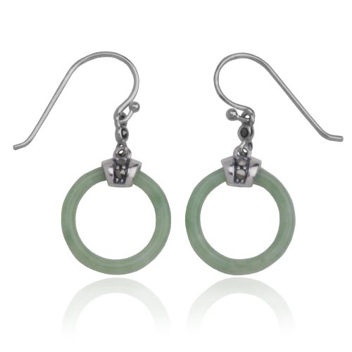 Sterling Silver Marcasite and Jade Open Circle Earrings