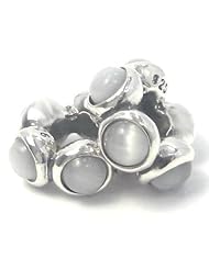 .925 Sterling Silver " Set of 2 Spacers w/ Grey Moonstone " Bead Compatible with Pandora Chamilia Kay Troll Bracelet