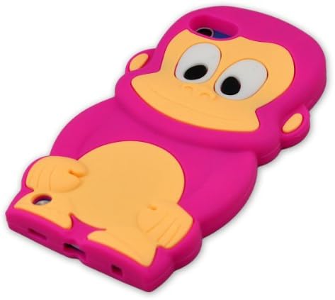 FJX New Cute Lovely 3D Cartoon Monkey Soft Silicone Case Cover for Apple Ipod Touch 5 5G 5th (Hot Pink)