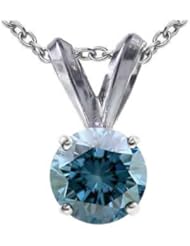 1 CT Blue Diamond Solitaire Pendant 14K Gold