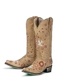 Lane Boots Groovy Girl Tan Leather with Fancy Orange Stitiching Fashion Cowgirl Boots