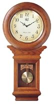 River City Clocks Chiming American Regulator Wall Clock with Swinging Pendulum and Oak Finish - 27 Inches Tall - Model # 3416O