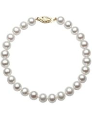 14K Yellow Gold 9-9.5mm AAA+ Quality White Freshwater Pearl Strand Bracelet, 8 Inch