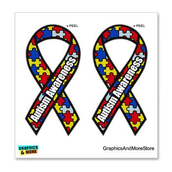 Autism Awareness Puzzle Ribbon - Set of 2 - Window Bumper Locker Sticker