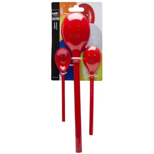 Zak Designs Happy Face 3-Piece Kitchen Spoon Set, Red