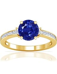 18K Yellow Gold Round Cut Blue Sapphire Ring With Sidestones