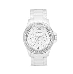 Fossil Women's CE1010 White Ceramic Bracelet White Glitz Analog Dial Multifunction Watch